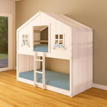 Imagem de Beliche Montessoriano Casinha Dos Sonhos Com Cortina Madeira Maciça Branco Housin