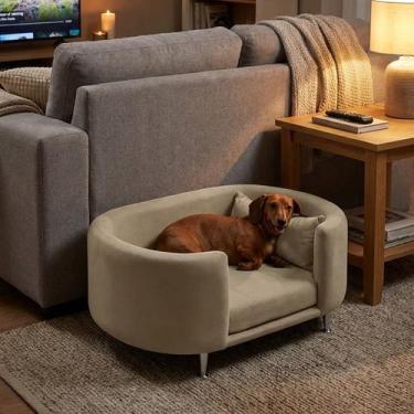 Imagem de Cama para Cachorro e Gato Caminha Chase Pet Veludo Bege Pés Metal com 