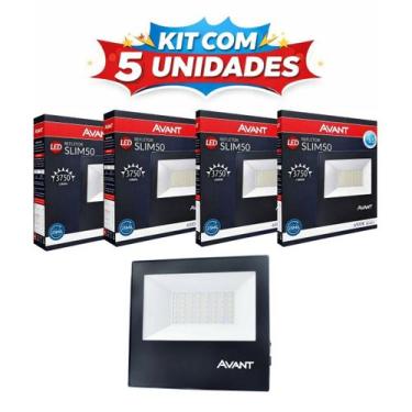 Imagem de Kit 05 Refletores Led 50w Br6500k Slim50 Bivolt 3750 Avant