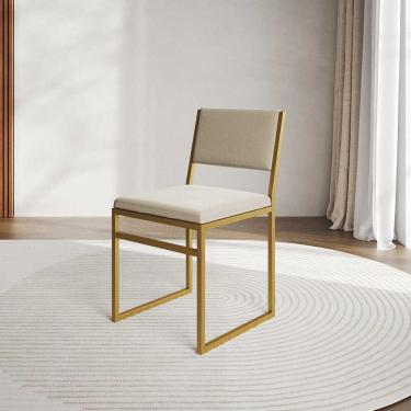 Imagem de Cadeira de Jantar Industrial Isa Assento Veludo Base Dourado para Sala Jantar Cozinha- Dourado/bege
