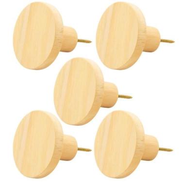Imagem de Kit 5 Ganchos de Madeira Pendurador de Parede Redondo Decorativo Bolsa