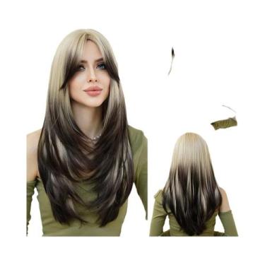 Imagem de Peruca Sintética Longa Ondulada Ombre Preto a Vermelho Para Mulheres C