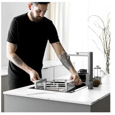 Imagem de Escorredor Pia Inox Retratil Ajustavel Cozinha Louca Suporte Lavar Frutas Legumes Verduras Cesto Fruteira Utensilios Org