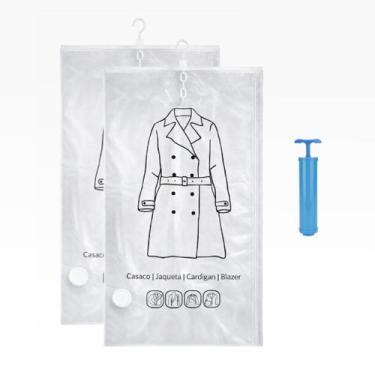 Imagem de Kit 2 Sacos A Vacuo Com Cabide 70x100cm Organizador De Roupas Guarda R