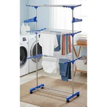 Imagem de Varal Dobrável 3 Andares Aço c/ Rodas - Azul - Congratulations Store