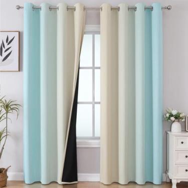 Imagem de Cortinas Blackout Estelar Textiler Bege/Aqua 230x229cm 2 painéis