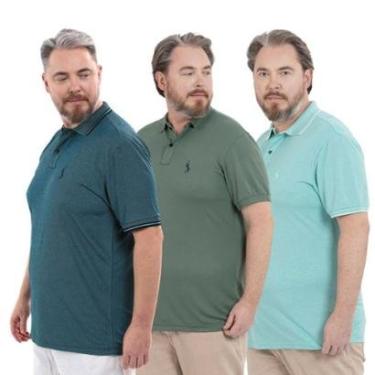 Imagem de Kit 3 Camisa Polo Plus Masculina Piquet Dia a Dia-Masculino