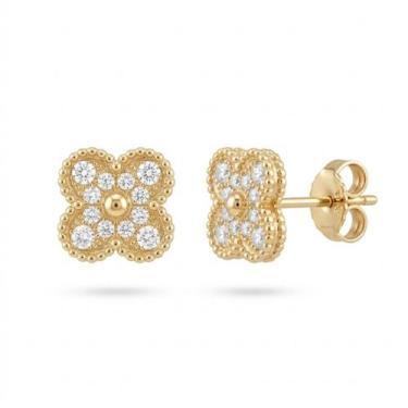 Imagem de Brinco Flor 4 Pétalas Micro Zircônia Cristal Banhado a Ouro - Lazzuli 