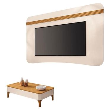 Imagem de Painel Suspenso Armony Off White Cinamomo com Mesa de Centro Liz Off White Cinamomo - HB Móveis