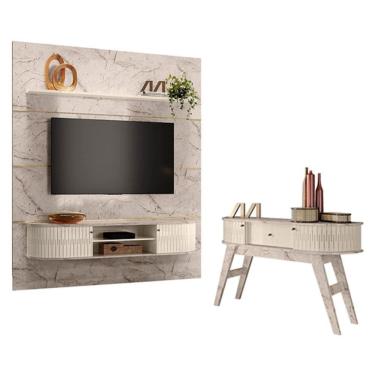 Imagem de Estante Home Theater com Bancada Suspensa Bugatti com Aparador Estoril Calacata Off Whi...