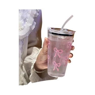 Imagem de Copo De Plástico Transparente Com Laço Rosa 500ml Para Leite E Café, I