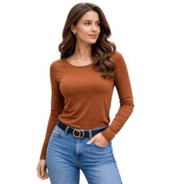 Imagem de Blusa Manga Longa Básica Feminina Lunender 00648 Marrom-Feminino