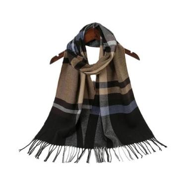 Imagem de Cachecol Xadrez Feminino E Masculino Com Borlas, Tipo Pashmina, Quente