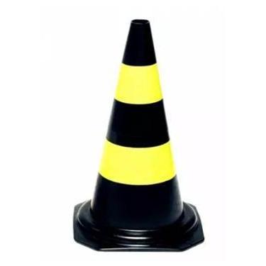 Imagem de Cone plástico 50cm - preto com faixas amarelas - marca plastcor - codi