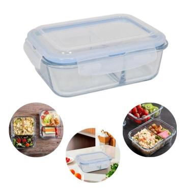 Imagem de Kit 10 Potes de Vidro Retangular 1040ML com Divisória Hermético para Armazenar Alimento...