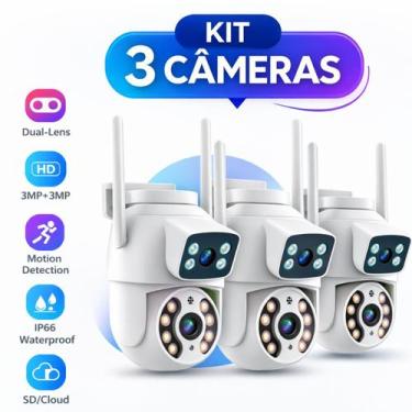 Imagem de Kit 3 Câmeras Vigilância WiFi 6MP Lente Dupla 360 HD Detecção Moviment
