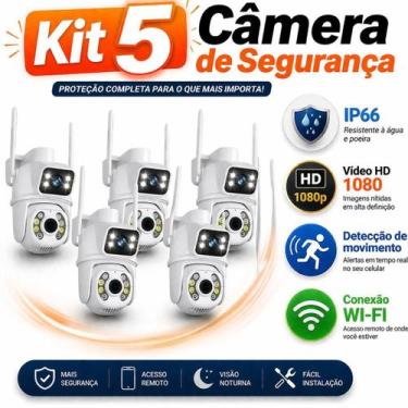 Imagem de KIT 5 Câmera de Segurança IP66 Wi-Fi 1080p Ângulo Duplo com Detecção d