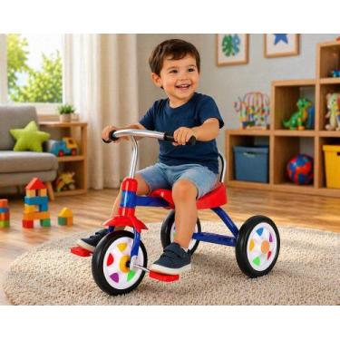 Imagem de Triciclo Infantil Pedal Azul Brinquedo Infantil Direção Segurança Coor
