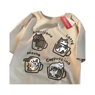 Imagem de Camiseta Masculina De Algodão Com Estampa De Gato Estilo Americano, Ca