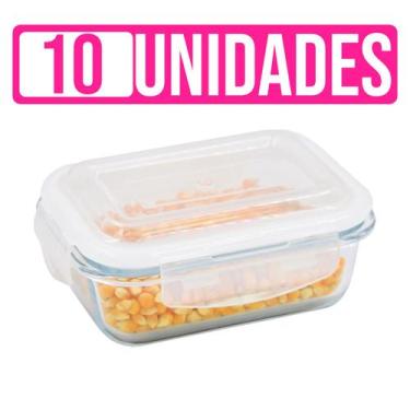 Imagem de Kit 10 Potes Herméticos Retangular 370ml Organizador Marmita - Amana S