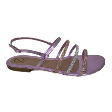 Imagem de Sandália Rasteirinha Tiras Strass Tamanho Especial - FZ SHOES, Metaliz