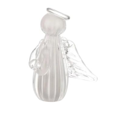 Imagem de Anjo Decorativo de Cristal Murano Uriel Quartzo Pérola Transparente 8x8cm Cristais Labone