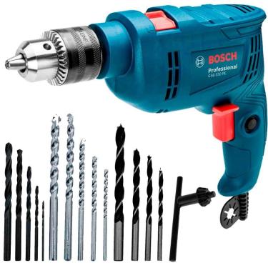 Imagem de Furadeira de Impacto 1-2 Pol Bosch Doméstica GSB550 RE com Kit 14 Brocas 550W 220V