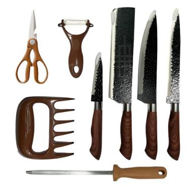 Imagem de Kit Churrasco 8 Peças Aço Inox Facas Cutelo C/ Garra De Urso - Jogo De