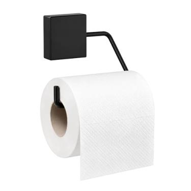 Imagem de Suporte Porta Papel Higiênico Adesivo Parede Acessórios Banheiro Fixo Dupla Face Preto Pliar
