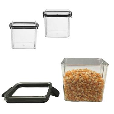 Imagem de Kit 2 Potes Herméticos MC11071 Organizador Acrílico Tampa com Trava 700ML Multiuso Cozinha Preto AB Mídia