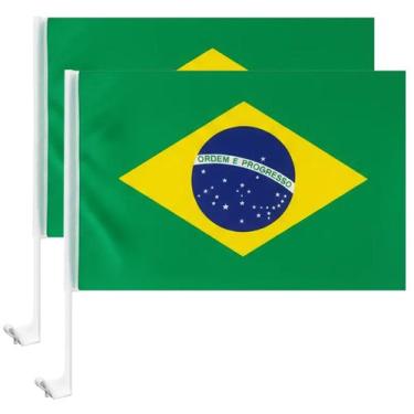 Imagem de Par Bandeira do Brasil  Para Carro Em Poliéster 42x31cm Encaixe No Vid