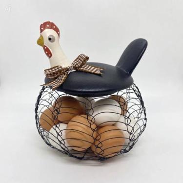 Imagem de Galinha com Cesto de Arame para Ovos Elegance Preta - HP DEcor