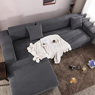 Imagem de jia cool Capas de sofá para assento único combinação em forma de L sofá capa de canto antiderrapante móveis quatro estações capa protetora elástica universal cinza claro