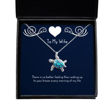 Imagem de SpreadPassion Presentes de esposa para esposa, não há sensação melhor do que acordar com seus beijos todos os tempos, colar de tartaruga opala exclusiva para esposas, joias do marido
