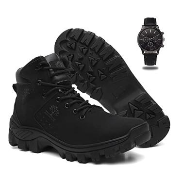 Imagem de Coturno Masculino Bota Adventure + Relógio Analógico - Preto/43