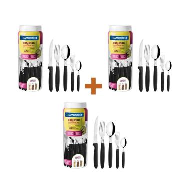 Imagem de KIT - 3 Faqueiros Inox 30 Peças Ipanema Preto - Tramontina