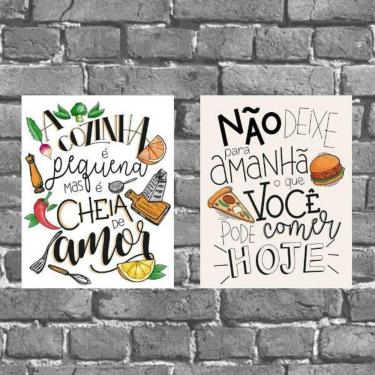 Imagem de Kit 2 Placas Decorativas Frase Cozinha 18X27Cm