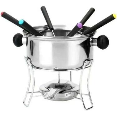 Imagem de Conjunto Fondue Kit Aço Inox 10 Peças Fogareiro Panela Chocolate Queijo Aparelho Cozinha Gourmet