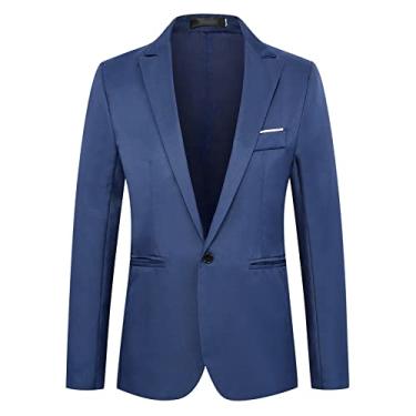 Imagem de UNeedVog Casaco esportivo masculino slim fit com um botão notched lapela paletós casuais lisos Blazers, Azul-marinho, XG