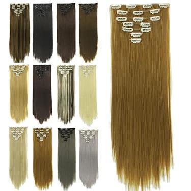 Imagem de IMISSU Conjunto de 7 peças grampo longo e reto em extensões de cabelo natural cabeça cheia peruca para mulheres (Cobre)
