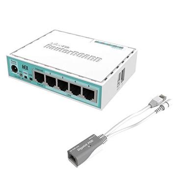 Imagem de Roteador Mikrotik hEX RB750Gr3 Gigabit 5 portas com injetor RBGPOE POE gratuito para produtos Gigabit LAN