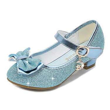 Imagem de Sapatos Cadidi Dinos para meninas sapatos de festa de casamento Salto Mary Jane Princesa Sapatos de flores (Bebê/Criança pequena/Criança grande), Blue/Ms, 10.5 Little Kid