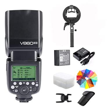 Imagem de Godox V860II-S Kit HSS 1/8000s GN60 2.4G TTL com suporte Godox S2 Suporte para câmera Flash Speedlite Luz compatível com câmera e filtros de cor e difusor (V860II-S)