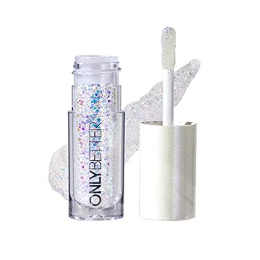 Imagem de ONLYBETTER Sombra líquida com glitter, longa duração, secagem rápida, sombra líquida cintilante à prova d'água, cria glitter líquido de alto impacto para os olhos – Sombra prateada metálica