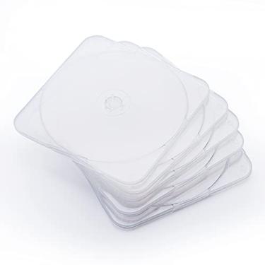Imagem de Maxtek Pacote com 25 unidades ultrafinas transparentes em formato quadrado de CD e DVD em forma de concha com trava, capacidade de disco único, capa de plástico PP de poliéster durável e resistente a impactos.