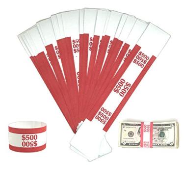 Imagem de Bandas de dinheiro correias para moedas – (pacote com 330 - $500) Embalagens autoadesivas para notas codificadas por cores atendem aos padrões ABA, 19 x 3,1 cm – Papel Kraft Reciclável