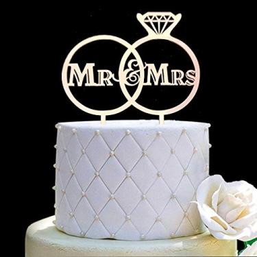 Imagem de JIEEIN Topo de bolo Mr and Mrs, placa de noiva e noivo casamento, decorações de topo de bolo de noivado, espelho ouro rosa acrílico