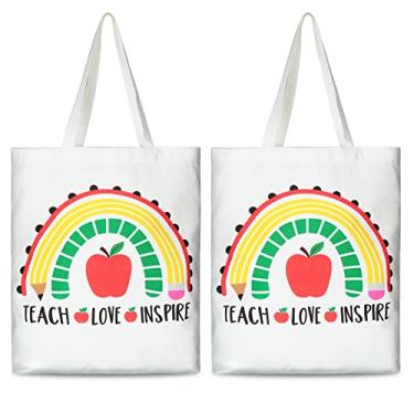 Imagem de Pacote com 2 sacolas de lona para professores, presentes de apreciação de professores, arco-íris, bolsa de presente reutilizável para professores, sacolas de agradecimento para professores, para artigos de volta às aulas