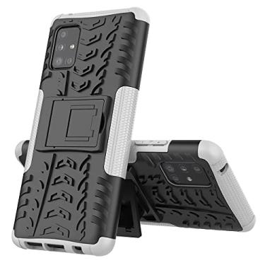 Imagem de Capa protetora ultra fina compatível com Samsung Galaxy A51 5G, TPU + PC Bumper Hybrid Militar Grade Rugged Case, Capa de telefone à prova de choque com capa traseira de telefone com suporte (Cor: branco)