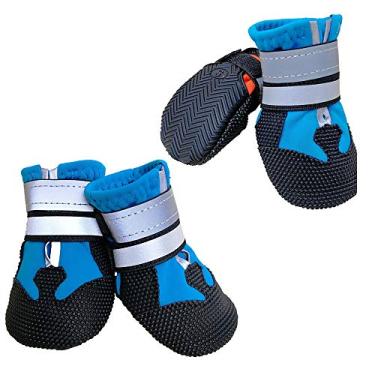 Imagem de Yajun Sapatos para cães botas de inverno quente refletivo botas de cachorro capa antiderrapante portátil ao ar livre para cães médios grandes, azul, GG